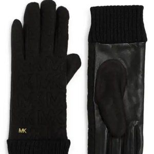 Michael Kors Quilted Logo Glove with Leather Trim in Black NWT